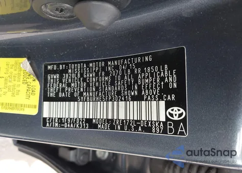 2015 Toyota Corolla S Plus from USA, damaged, VIN 5YFBURHE5FP302416